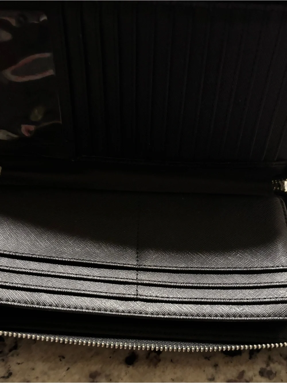 Michael Kors Black Leather Zip Wallet with Gold Plaque